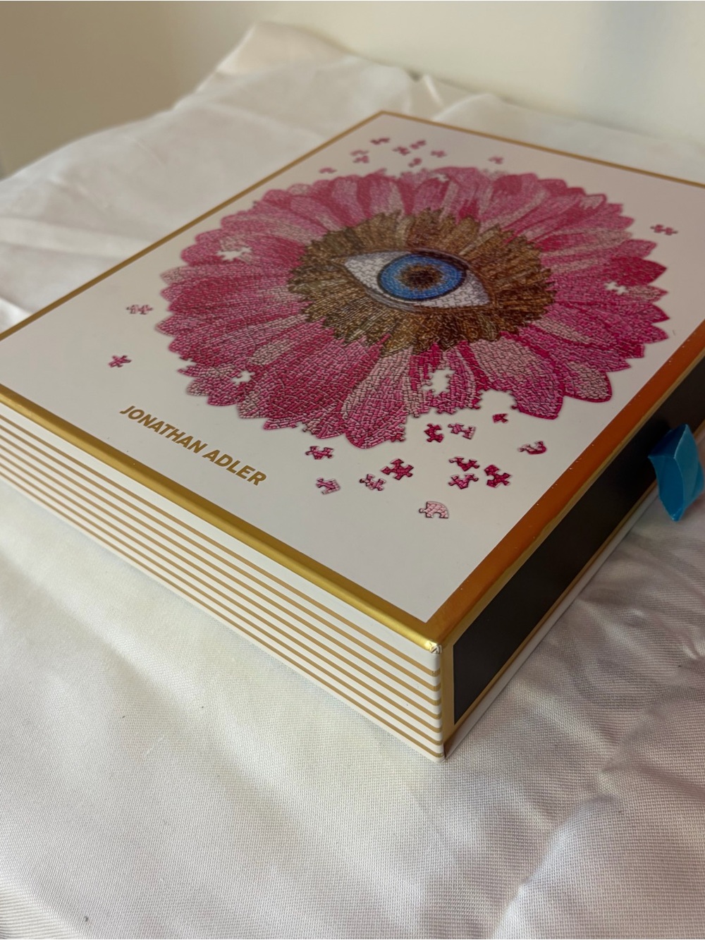 Jonathan Adler Pink Floral Eye Trinket Box with Gold Trim